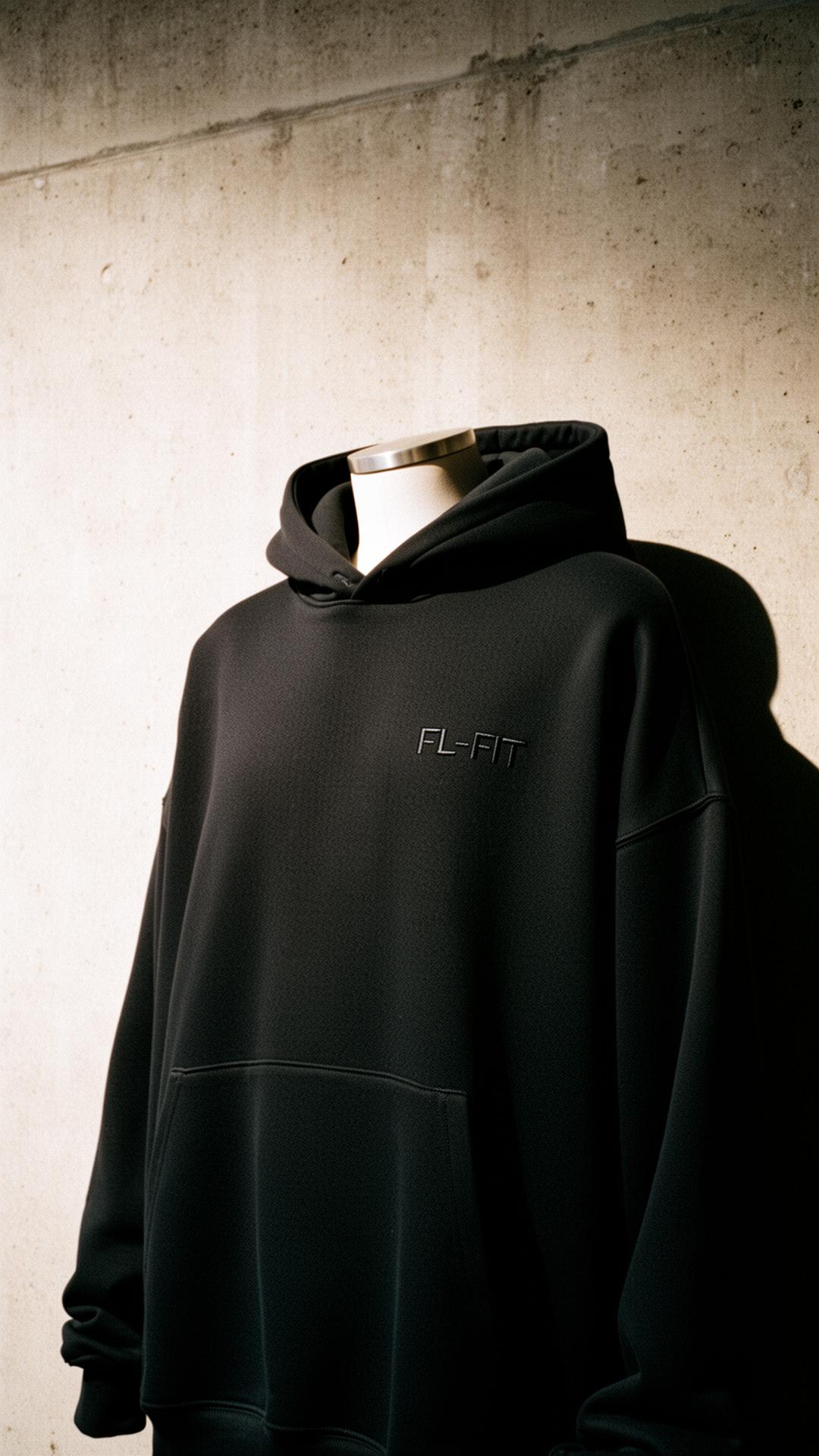 Hoodie FL-FIT noir oversize coton bouclette